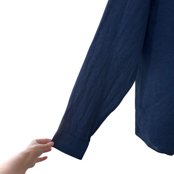 Collars & Co. Men's Linen Dress Shirt Medium navy blue button up NWT - Picture 6 of 11